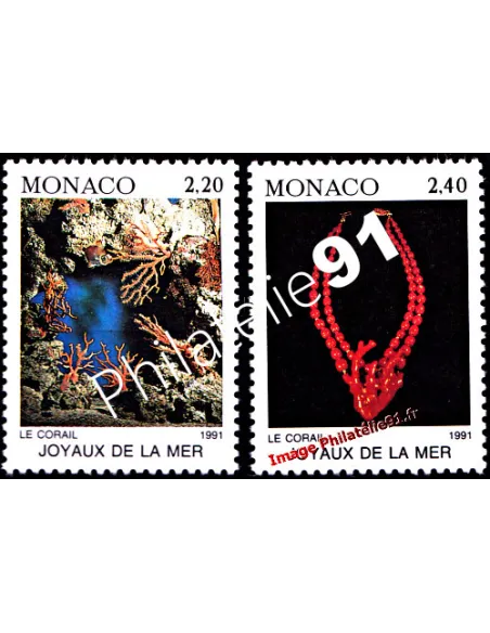 Timbres de MONACO n° 1974 et 1775 -Le corail - Exposition "Joyaux de la mer"