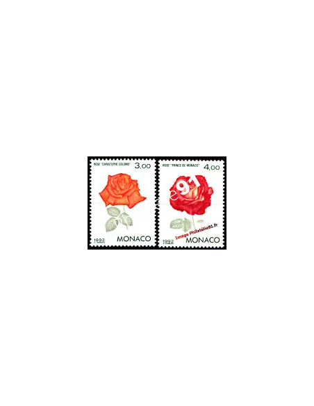 Timbres de MONACO n° 1839 - 1840 - "Genova '92" - Exposition philatélique - Roses