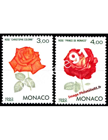 Timbres de MONACO n° 1839 - 1840 - "Genova '92" - Exposition philatélique - Roses