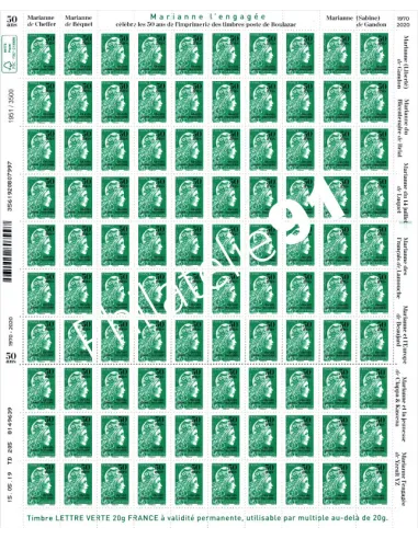 n° 5439 - timbre Marianne l’engagée surchargée « 50 ans gravés dans l’Histoire » (issu de la Feuille 5439)