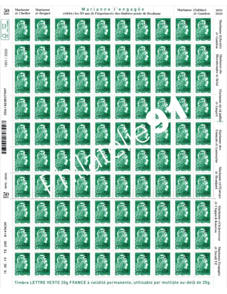 n° 5439 - timbre Marianne l’engagée surchargée « 50 ans gravés dans l’Histoire » (issu de la Feuille 5439)