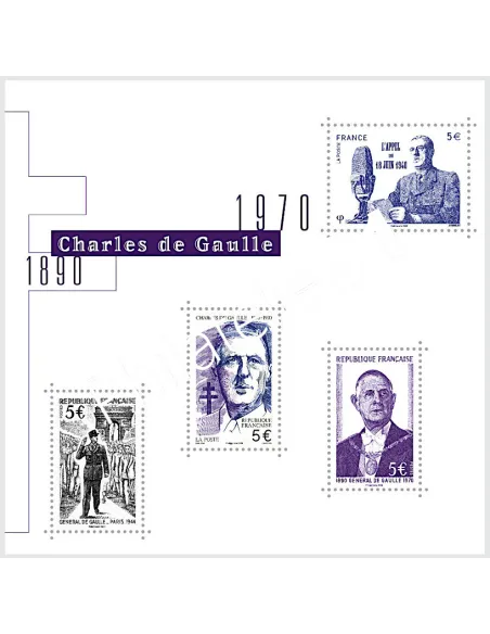n° 5446 à 5449 - Feuille 5446 - Cinquantenaire de la mort du Général de Gaulle 1890-1970