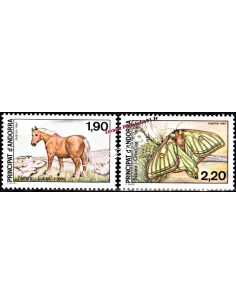 Timbres  d'Andorre Français n° 361 à 362 - Thématique Chevaux et Papillons