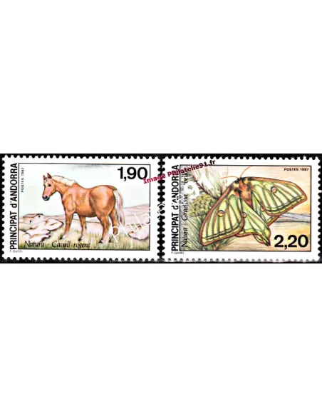 Timbres  d'Andorre Français n° 361 à 362 - Thématique Chevaux et Papillons