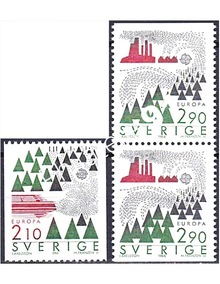 Suède, n° 1377, 1378 et 1378a, Europa 1986, collection timbres europe