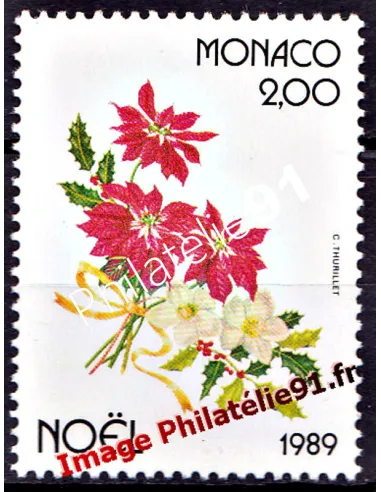 MONACO - n° 1701 - Noël - Poinsétia, houx et rose de Noël