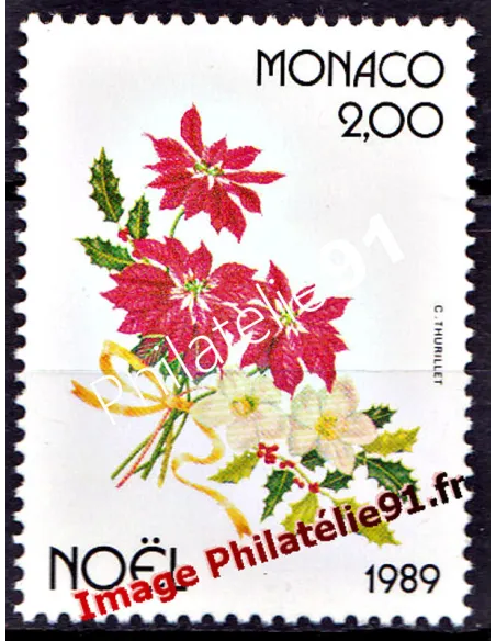MONACO - n° 1701 - Noël - Poinsétia, houx et rose de Noël
