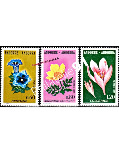 Timbres  Andorre Français n° 245 à 247 - Thématique : Fleurs
