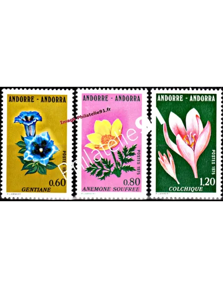 Timbres  Andorre Français n° 245 à 247 - Thématique : Fleurs