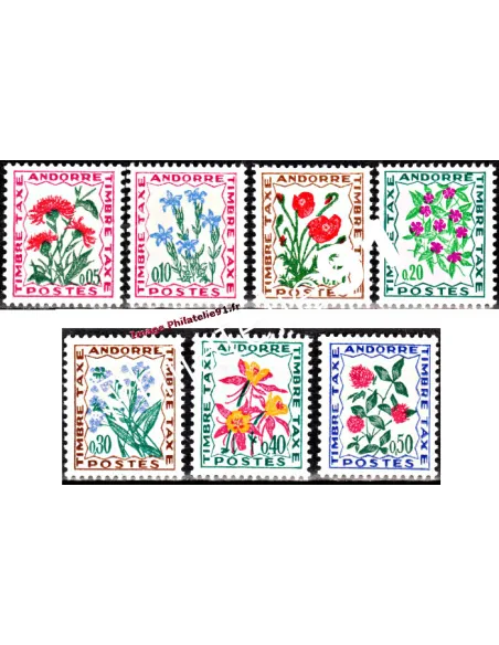 Timbres Taxe d'Andorre Français n° 46 à 52 - Thématique : Fleurs