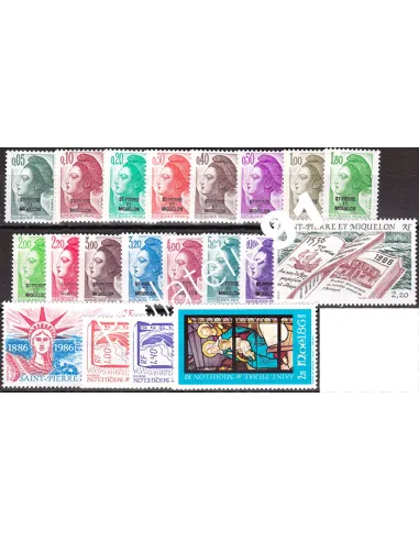 Année complète 1986 de Saint-Pierre-et-Miquelon, collection timbres Dom-Tom