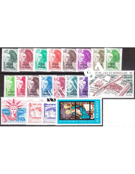 Année complète 1986 de Saint-Pierre-et-Miquelon, collection timbres Dom-Tom