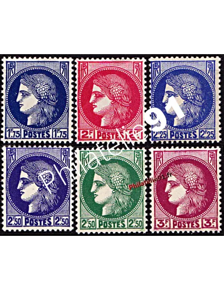 Timbres de France n° 372 à 376* charnière - Type Cérès
