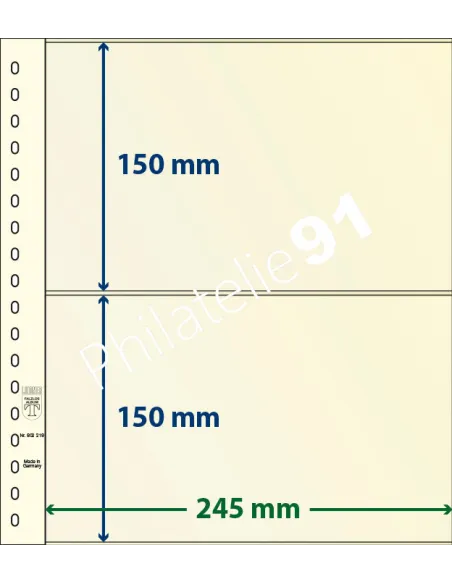 LINDNER - Feuilles neutres LINDNER-T - 2 POCHES (Paquet de 10) - conviennent pour les Feuillets de France, format horizontal