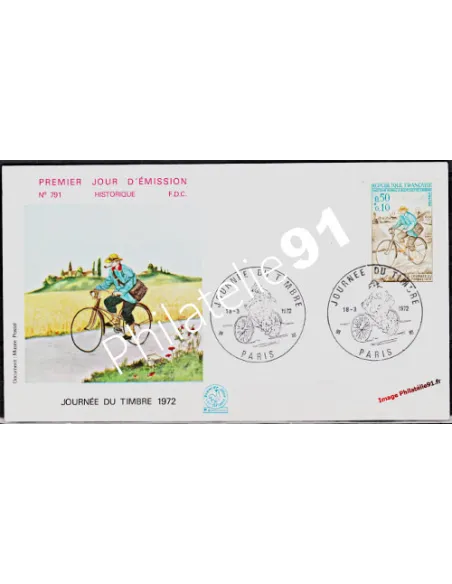 Lettre 1er jour - Journée du timbre 1972 (1) - Thématique vélo