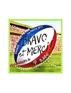 Timbre de France n° 4612  - Coupe du Monde de Rugby 2011 en Nouvelle-Zélande "Bravo et Merci !"