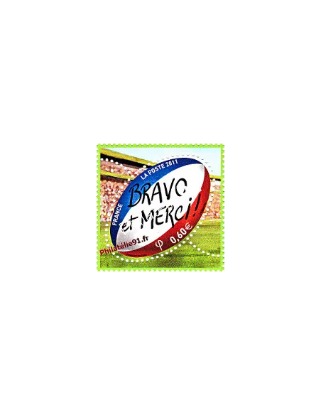 Timbre de France n° 4612  - Coupe du Monde de Rugby 2011 en Nouvelle-Zélande "Bravo et Merci !"