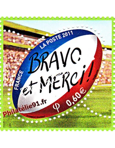 Timbre de France n° 4612  - Coupe du Monde de Rugby 2011 en Nouvelle-Zélande "Bravo et Merci !"