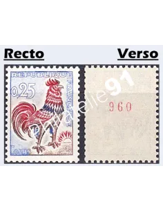 Timbre n° 1331b, n° Rouge au verso, collection timbres de France