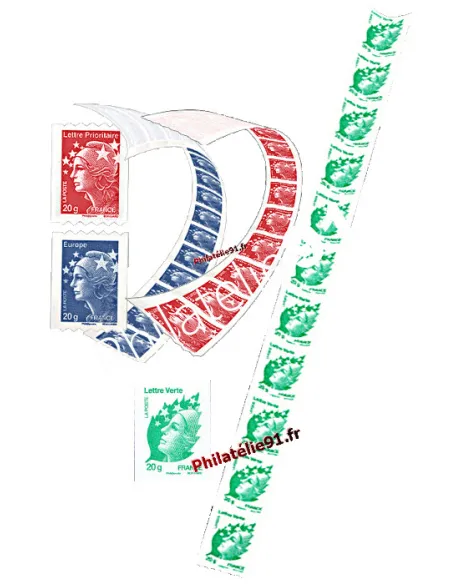 Timbres de France - Les 3 Marianne issues de roulettes - autocollantes à valeur permanente