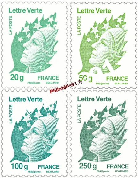 Timbres de France du n° 4593 au n° 4596 - Les 4 Marianne "Lettre verte"