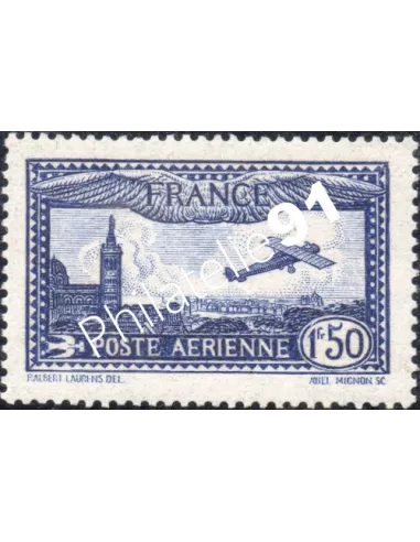Timbre de France - Poste aérienne n° 6 - Avion survolant Marseille