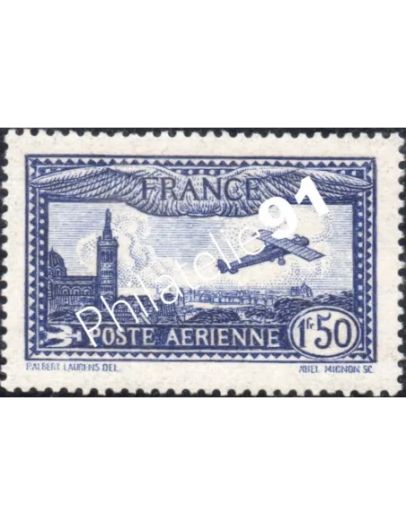 Timbre de France - Poste aérienne n° 6 - Avion survolant Marseille
