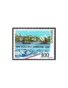 Timbre de MONACO - n° 2038 - Accord Ramoge - Poissons, navire, phare et littoral