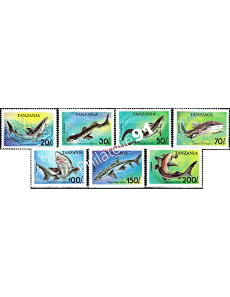 Timbres de Tanzanie n° 1428 à 1434 - Thématique: Requins