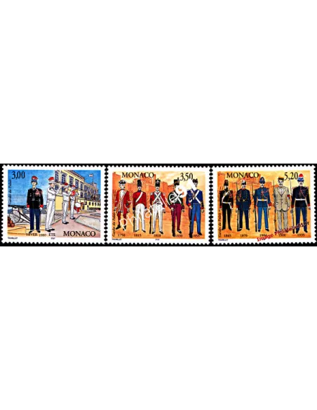Timbres de MONACO n° 2107 à 2109 - Compagnie des Carabiniers - Uniformes