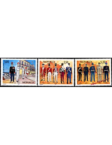Timbres de MONACO n° 2107 à 2109 - Compagnie des Carabiniers - Uniformes