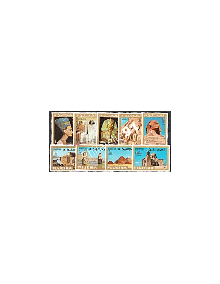 Timbres neufs de Fujeira n° 49 à 57. Sur le thème des monuments d’Égypte.