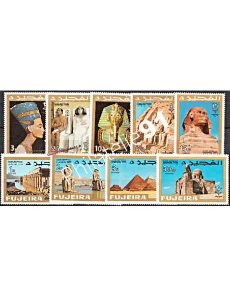 Timbres neufs de Fujeira n° 49 à 57. Sur le thème des monuments d’Égypte.
