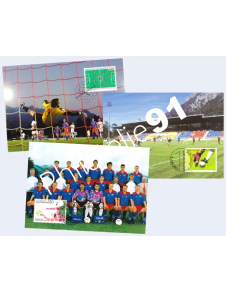 Liechtenstein, Lot de 3 cartes maximum, football, timbres Thématiques