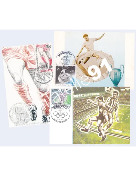 Monaco, Lot de 3 Cartes Maximum, football, timbres Thématiques