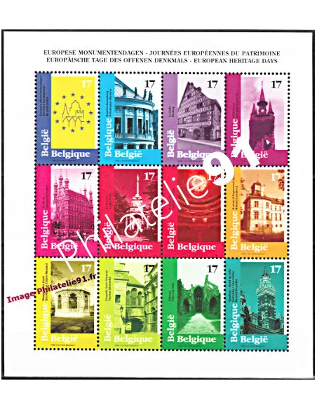 Feuille des Timbres neufs de Belgique n° 2763 à 2774 - PatrimoineThématique Monument.