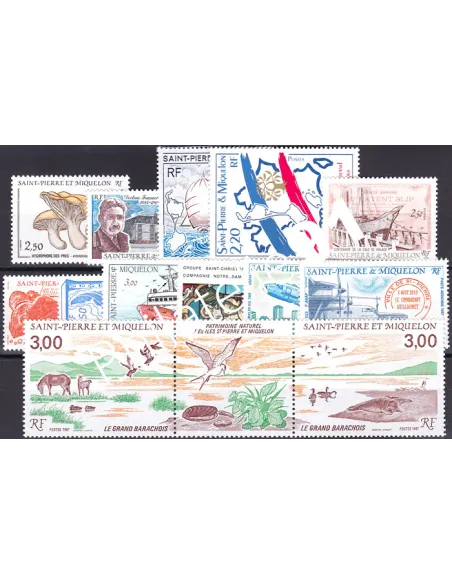 Année complète 1987 de Saint-Pierre-et-Miquelon, timbres Dom-Tom