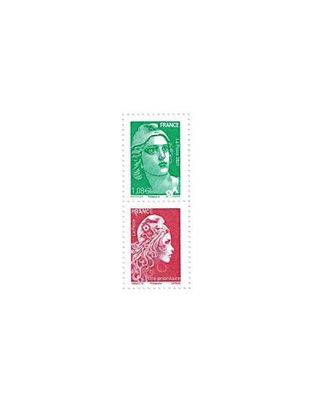 n° 5496 et 5253A - Paire verticale : Marianne de Gandon et Mariane l'Engagée issus du Carnet 70 ans de la mention premier Jour