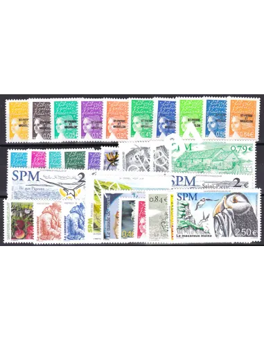 Année complète 2002 de Saint-Pierre-et-Miquelon,timbres Dom-Tom
