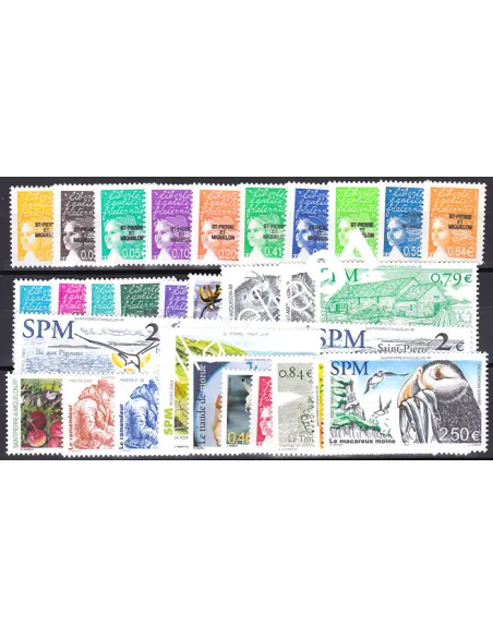 Année complète 2002 de Saint-Pierre-et-Miquelon,timbres Dom-Tom