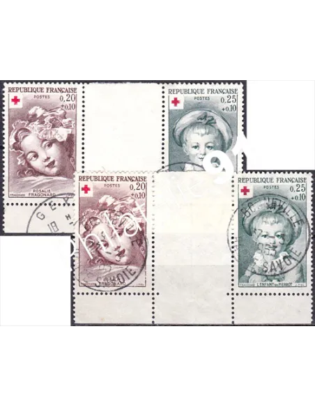 Variété sur timbres n° 1366a à 1367a, Paires, oblitéré, timbres France