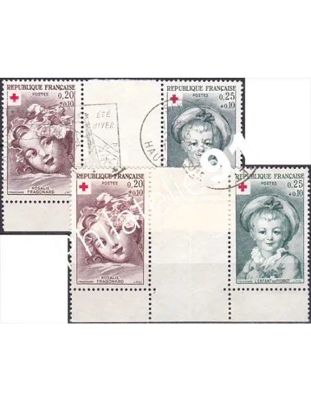 Variété sur timbres n° 1366a à 1367a, Paires, oblitéré, timbres France