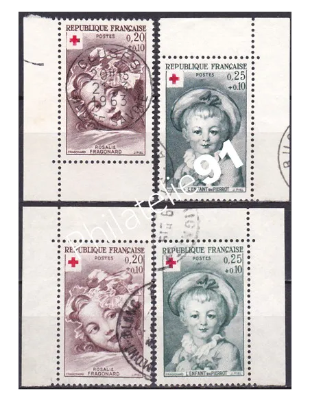 Variété sur timbres n° 1366a à 1367a, oblitéré, timbres France