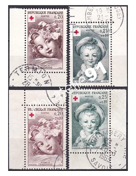 Variété sur timbres n° 1366a à 1367a, oblitéré, timbres France