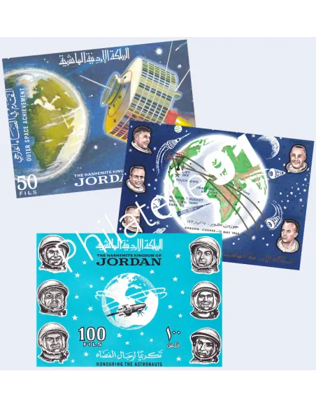 Jordanie, Lot de 3 BF Thématique Espace,  timbre Monde
