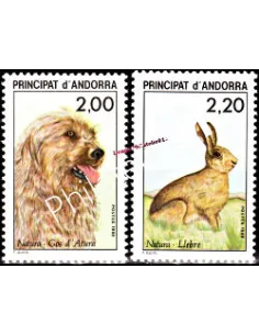 Timbres  d'Andorre Français n° 373 à 374 - Thématique Chien et Lièvre