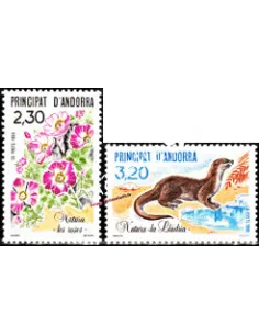 Timbres  d'Andorre Français n° 393 à 394 - Thématiques  Roses et Animaux Sauvages
