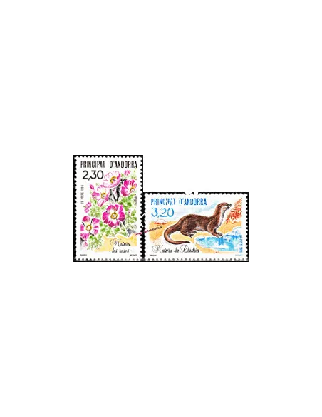 Timbres  d'Andorre Français n° 393 à 394 - Thématiques  Roses et Animaux Sauvages