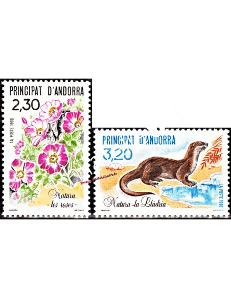 Timbres  d'Andorre Français n° 393 à 394 - Thématiques  Roses et Animaux Sauvages