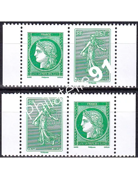 2 Paires n° 4908 à 4909, Semeuse droite + gauche, collection timbres France